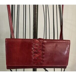 LODIS Traveler Red Leather Crossbody Wallet Handbag EUC